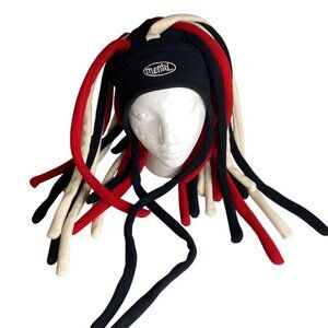 Y2K Mental Youth Black Red & White Ski Snowboard Winter Funky Dread Lock‎ Hat